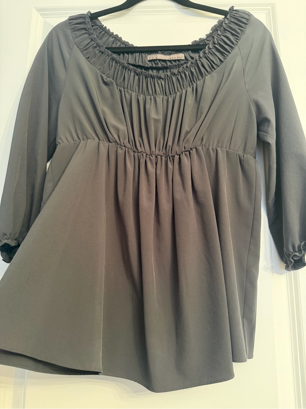 Zara Women's Smocked-Neck Blouse - Gray Size Medium - Picture 2 of 5
